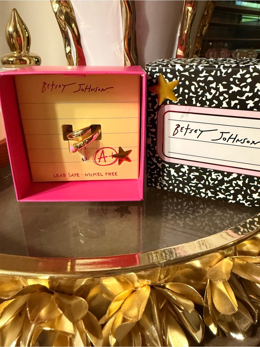 Betsey Johnson Gold Pencil Ring with Pink Eraser Size 7.5